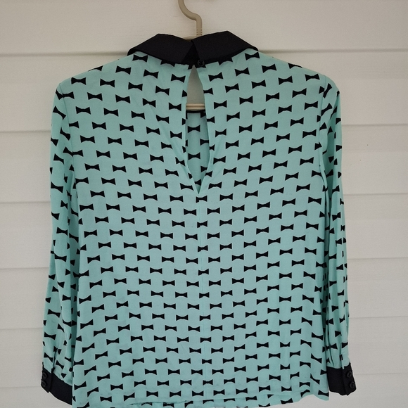 Kate Spade Isadora Mint Green And Black Silk Top Size 2 - Picture 4 of 9